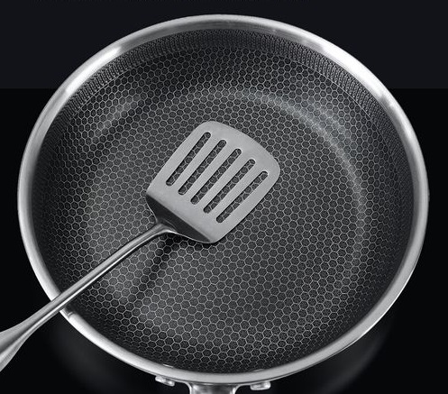 304 Stainless Steel Frying Pan 28cm Uncoated Non-Stick Flat Bottom Suitable for Gas Stoves and Induction Cooktops